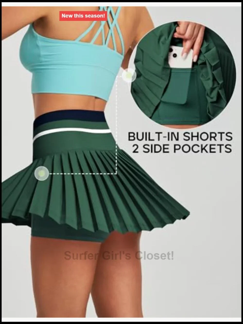 High Waisted Pleated Tennis Skort with Pockets, Breathable Mesh Liner